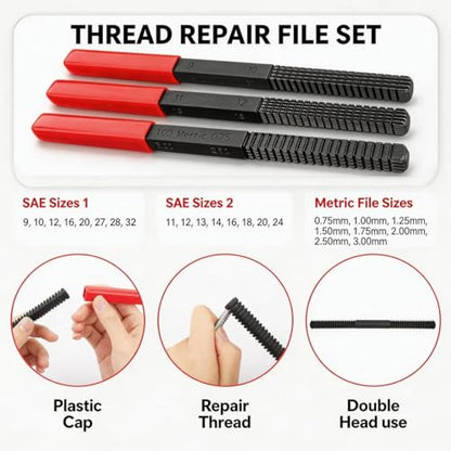 49PC Thread Chaser Set Metric & UNC UNF Thread Repair Kit, SAE Rethreading Tool Bolt Restorer File Nut Rethreader - size: 49PC Thread Chaser Set Metric UNC UNF