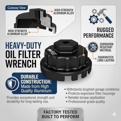 Moker Upgraded for Toyota Oil Filter Wrench, 64mm 14 Flute Aluminum Tool for Easy Oil Filter Removal, Compatible with Toyota, Lexus, and Scion Vehicles Equipped with 2.5L to 5.7L engines