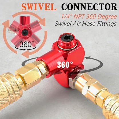 48 Pieces 1/4-Inch NPT Air Hose Fittings and Coupler Kit Copper-Plated with 360° Swivel, Quick Connect, Plugs and Adapters, Full Accessories for Air Compressor and Automotive Repair