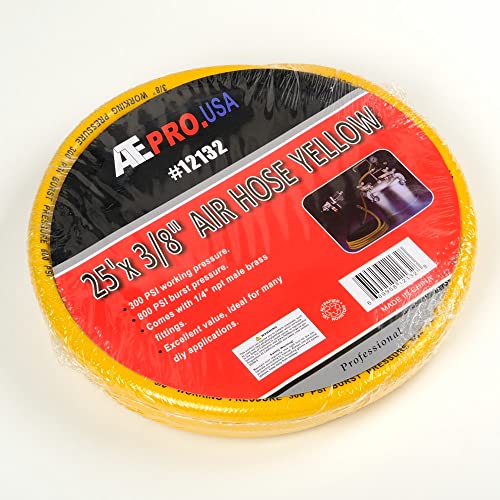 ATE Pro. USA - 19 pc Air Compressor Accessory Kit with 3/8 Inch x 25FT Hybrid Hose, 1/4 Inch NPT Quick Connect Fittings, Air Blow Gun, Tire Gauge, Wire Brush, and High Pressure Nozzle