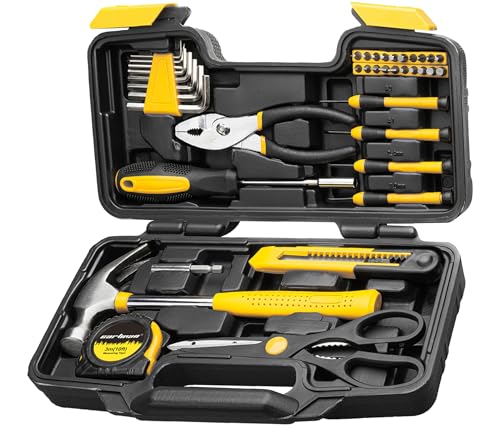CARTMAN 39-Piece Household Tool Set, Yellow Hand Kit With Storage Case | Complete assortment for home repairs, DIY projects, furniture setup, crafting, and daily household fixes in toolbox. - color: Yellow
