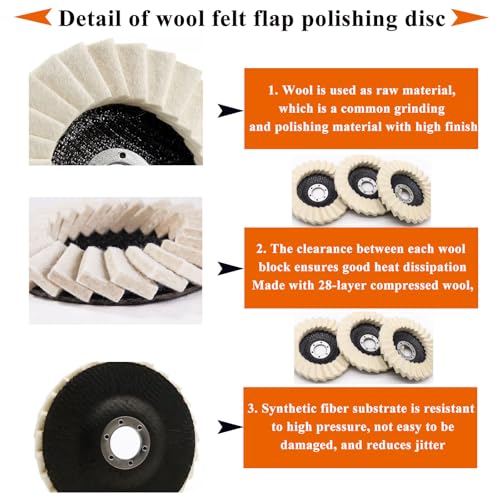 8 Pcs Wool Polishing Wheel Kit, 4-1/2"x 7/8" Felt Buffing Wheels with Felt Flap Disc and Polishing Compound, Universal for Angle Grinder, Multi-Surface Polishing for Metal, Automotive, Wood - style: 4.5inch -8 Pcs