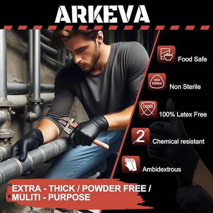 ARKEVA Black Nitrile Disposable Gloves 6 Mil. Chemical Resistance, Tear-Resistance, Latex & Powder Free - size: X-Large