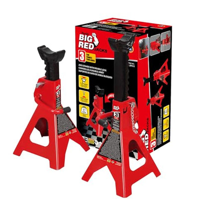 BIG RED T43002A Torin Steel Jack Stands: Double Locking, 3 Ton (6,000 lb) Capacity, Red, 1 Pair - size: 3 Ton, style: Double Locking