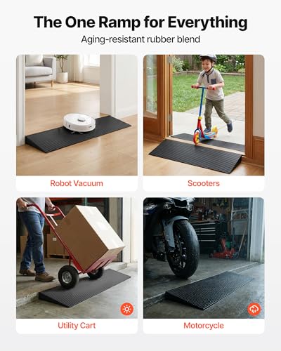 VEVOR 1.6" Rise Cuttable Threshold Ramp for Doorways, 35.4" Wide Natural Rubber Wheelchair Ramp, Non-Slip Solid Rubber Ramp with Double-Sided Tape for Doorways,Driveways,Bathroom,Smooth Tile - size: 1.6‘’ Rise