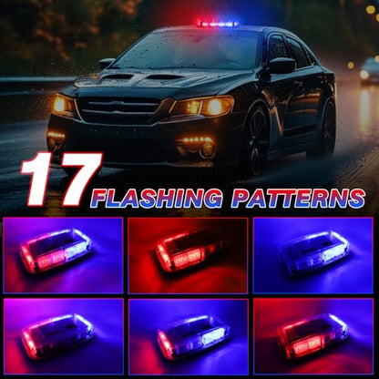 Rechargeable Red Blue Emergency Roof Top Strobe Light Wireless Battery, 48LED 17 Flashing Modes,High Low Brightness,Hazard Traffic Lights w/Magnetic Base, Remote Control for Construction Vehicles - color: Red Blue