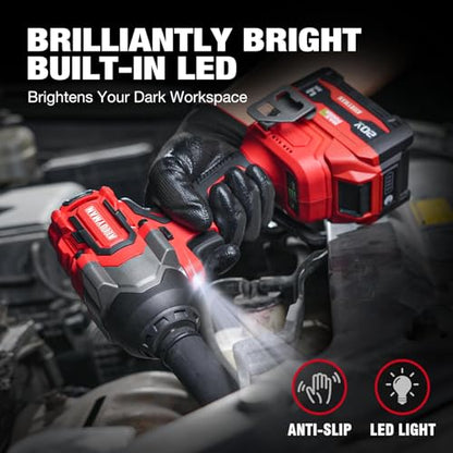 Cordless Impact Wrench, 900Ft-lbs (1200N.m) 1/2" Brushless Impact Gun, 20V High Torque Power Impact Driver, 2x4.0Ah Batteries,Brushless Motor 2400 RPM Variable Speeds for Family Car/Pickup Truck/Mower
