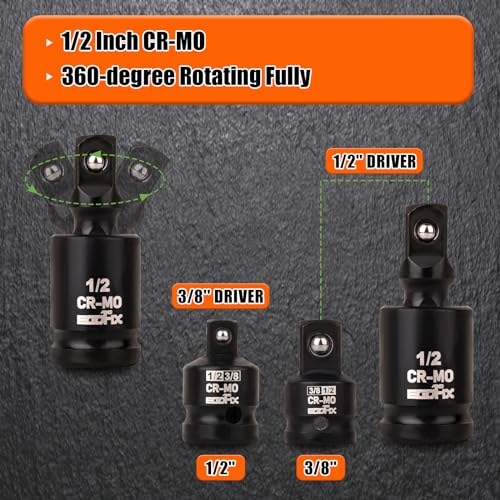 1/2" Impact Axle Nut Socket Set 10 Pieces, Drive Deep CR-MO 6 Point 30,31,32,33,34,35,36mm Metric Socket, with 3/8" - 1/2" Socket Adapter Set, Universal Joint Socket - size: 30-36mm, style: 1/2”Socket Set