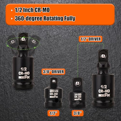 1/2" Impact Axle Nut Socket Set 10 Pieces, Drive Deep CR-MO 6 Point 30,31,32,33,34,35,36mm Metric Socket, with 3/8" - 1/2" Socket Adapter Set, Universal Joint Socket - size: 30-36mm, style: 1/2”Socket Set