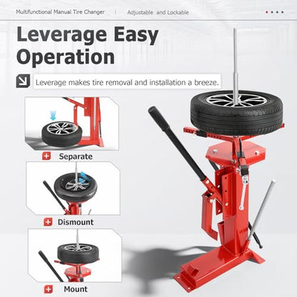 ECOTRIC Multifunctional Manual Tire Changer for 4" to 16.5" Tires | Adjustable Mount Demount Tool Suitable for Motorcycles, ATVs, Trucks, Go-Karts, Trailers, Bikes Steel