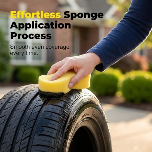 Car Tire Shine With Sponge, 2026 Upgraded Tire Coating For Long-Lasting Wet Look, Waterproof Uv Protection Black Restorer For Cars Trucks, Quick Application Tire Dressing Kit (1)