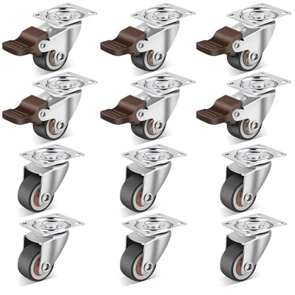 Nefish 1 Inch Small Casters Set of 12, Low Profile Soft Rubber Casters Wheels for Furniture, 360 Degree Swivel Plate Castors, Flexibly Light Duty Castor Wheels for Cabinet, Boxes, Trash, DIY - style: 1 IN (12 Pack)