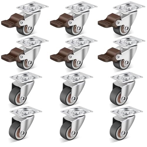 Nefish 1 Inch Small Casters Set of 12, Low Profile Soft Rubber Casters Wheels for Furniture, 360 Degree Swivel Plate Castors, Flexibly Light Duty Castor Wheels for Cabinet, Boxes, Trash, DIY - style: 1 IN (12 Pack)