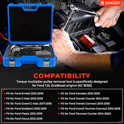 Engine Crankshaft Belt Pulley Removal Tool Fit for Ford 1.0 & 2.0 Ecoboost/Duratec, Torque Multiplier Tool with 21mm and 24mm Center Socket, 1:5 Labor Saving, 1/2" Drive 1500Nm, Replace 303-1611