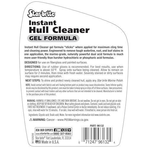 STAR BRITE Instant Hull Cleaner - 32 Oz Gel Spray - Easily Remove Stains,Scum Lines & Grime on Boat Hulls,Fiberglass,Plastic & Painted Surfaces - Easy to Use Formula (096132),(Pack of 2) - size: 32 Fl Oz (Pack of 2)