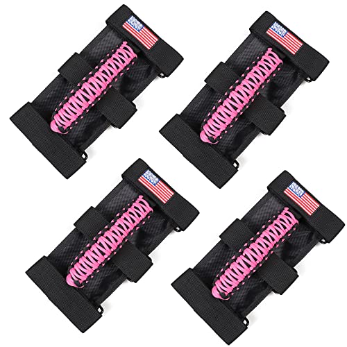 sukemichi 4 Pack Handles Grab Roll Bar Grab Handles Grip Handle for Jeep Wrangler Accessories TJ JK JL Gladiator JT UTV ATV - Upgrade Metal Buckle, Pink (Not for Sky One Touch Top, Not for 2024+ Up) - color: Pink, size: 4 Piece, style: Grab Handles