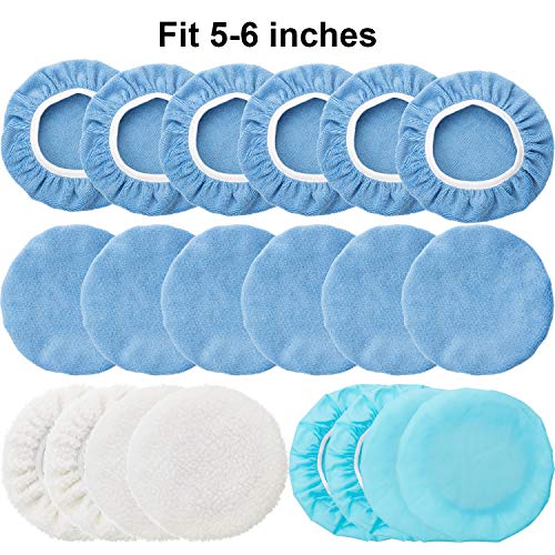 Mudder 20 Pieces Car Orbital Buffer Polisher Pad Bonnet 5-6 Inches Polishing Pad Buffing Pads Cover Microfiber Wax Bonnet - color: Blue, size: 5-6 Inches