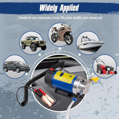 Oil Extractor Pump 12V 100W, Ultra-Quiet Fluid Transfer Pump for Engine Oil, Transmission Fluid, Gear Oil Change - Self-Priming Oil Change Pump for Car, Boat, Motorcycle, Mower, RV (3 Hoses+Adapters)