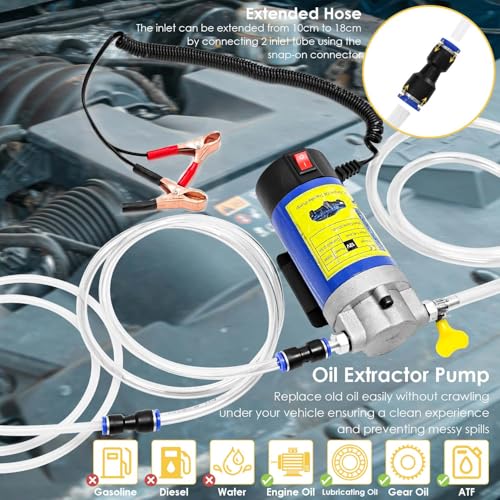 Oil Pump 12V 100W, Oil Extractor Pump for Engine Oil Change, Electric Fluid Transfer Pump, Self-Priming Oil Transfer Pump for Car Boat Motorcycle Mower RV