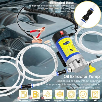Oil Pump 12V 100W, Oil Extractor Pump for Engine Oil Change, Electric Fluid Transfer Pump, Self-Priming Oil Transfer Pump for Car Boat Motorcycle Mower RV