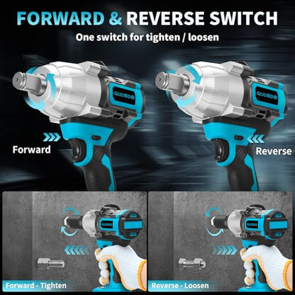 2000 Nm Cordless Impact Wrench, 2 x 6.0 Ah Battery Impact Gun, 3/4 High Torque Brushless wiht 1/2 Adapter Connector of Applications, Suitable for Trucks,Rvs,Cars and Heavy-Duty Construction