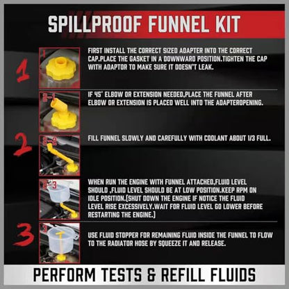 No-Spill Coolant Funel Kit Spill-Free Radiator Funnel Set Radiator Funnel Burping Kit Extra Funnels and Adapters for Universal Vehicle 15Pcs