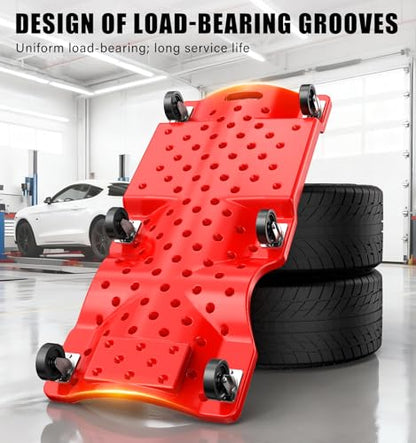 40 Inch Low Profile Mechanic Creeper, Heavy Duty Blow Molded Rolling Garage Creeper with Padded Headrest, Dual Tool Trays, 6 Steel Ball Bearing Swivel Casters, 350 lbs Capacity, Red - size: 40"