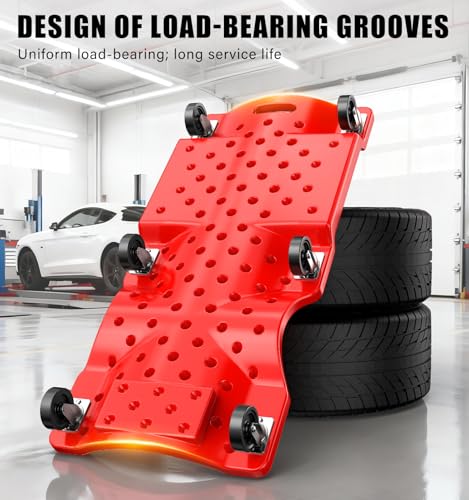 40 Inch Low Profile Mechanic Creeper, Heavy Duty Blow Molded Rolling Garage Creeper with Padded Headrest, Dual Tool Trays, 6 Steel Ball Bearing Swivel Casters, 350 lbs Capacity, Red - size: 40"