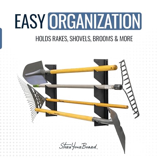 StoreYourBoard Shed Tool Organizer Wall Mount, Garage Organization, Garden Tool Organizer for Shovels and Rakes, Solid Steel Holds 100 lbs