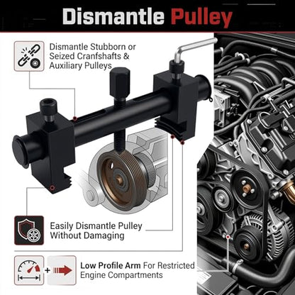 Pulley Puller Tool with 17mm Hex Wrench,40-160mm Adaptable Crankshaft Pulley Removal Tool for Crankshaft,Water Pump,Professional Crank Pulleys Removal Tools Automotive Tools