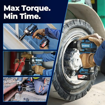 Dong Cheng 20V Brushless 1/2" Impact Wrench, Max Torque 1254 Ft-lbs (1700Nm), Cordless Impact Gun with 3-Mode Speed, LED, Includes 2×5.0Ah Batteries, Charger, Sockets & Case - style: 2x5.0Ah Batteries