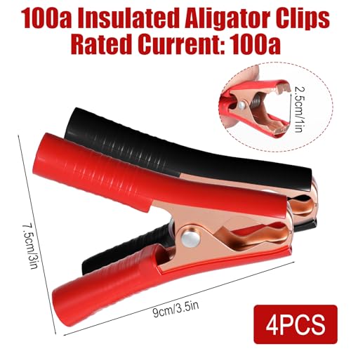 Battery Charger Clamps, 100A Insulated Battery Cable Clamps, Heavy Duty Alligator Clips Replacement, Metal Spring Loaded Jumper Clip for Car Automotive Vehicle Boat Charging and Testing Batteries