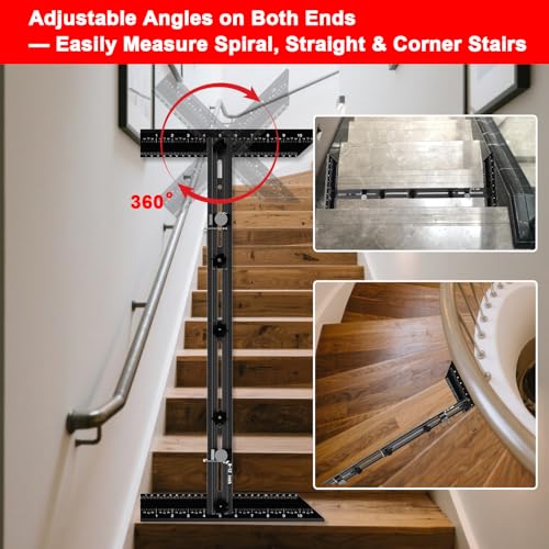 Stair Tread Template Tool – Stair Tread Gauge Jig, Aluminum Alloy Measuring and Scribe Tool for Accurate Angle, Depth, and Length Measurement of Stairs, Risers, and Partitions - color: FullBlack