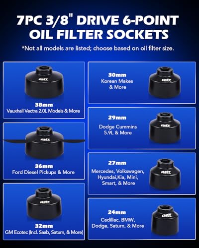 Orion Motor Tech Oil Filter Wrench Set, 10pc Oil Filter Socket Set, 3/8" Drive Metric Oil Filter Cap Wrench Removal Tool Kit, Low Profile Oil Filter Socket Set Compatible with Toyota VW BMW Mercedes