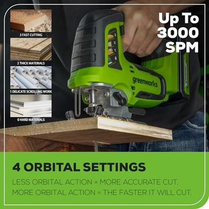 Greenworks 24V Cordless Power Tool 3pcs Combo Kit, Jig Saw with 4Ah USB Battery & Charger, Circular Saw (6-1/2") & Reciprocating Saw, Brushless Motors, 3000 SPM & 4800 RPM - size: 3PCS Combo Kits(Circular+Recip+Jig Saw)