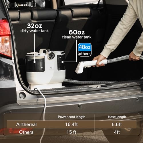 Airthereal Portable Upholstery Spot Cleaner, Instant Heating Carpet Cleaner Machine, Shampooer Machine with Self-Cleaning, 14 Kpa Stain Remover Deep Cleaner for Pets, Stairs, Car Seat and Couch - color: White