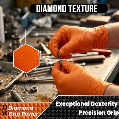 ANBOSON 10 Mil Heavy Duty Diamond Texture Nitrile Gloves, Medium, 100 Ct | 10 Mil Thickness, Diamond Texture Grip, Heavy Duty Protection, Meat Processing, BBQ Pitmasters, Commercial Kitchens - color: Orange of 100, size: Medium