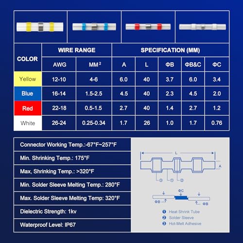 800pcs Waterproof Solder Seal Wire Connectors - Heat Shrink Self-Soldering Electrical Connectors Kit for Automotive Marine (26-10 AWG, 4 Sizes) (800PCS)