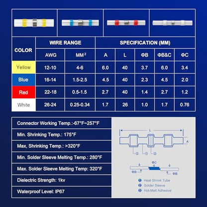 800pcs Waterproof Solder Seal Wire Connectors - Heat Shrink Self-Soldering Electrical Connectors Kit for Automotive Marine (26-10 AWG, 4 Sizes) (800PCS)