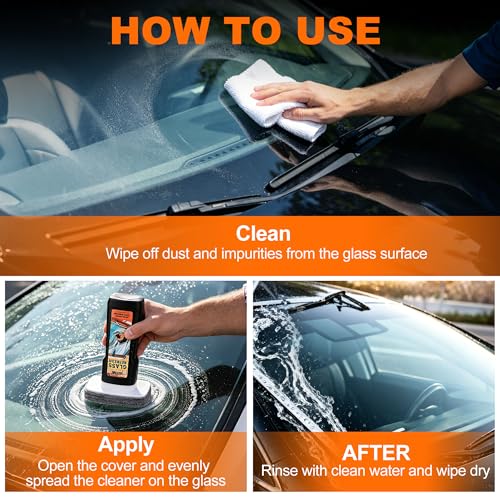 Windshield Oil Film Remover, Car Glass Cleaner Tool for Windshield & Windows, Remove Water Spots, Rain Marks, Haze & Grime, Anti Glare Streak Free Auto Window Cleaner, Improve Night Driving Visibility