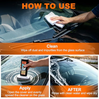 Windshield Oil Film Remover, Car Glass Cleaner Tool for Windshield & Windows, Remove Water Spots, Rain Marks, Haze & Grime, Anti Glare Streak Free Auto Window Cleaner, Improve Night Driving Visibility