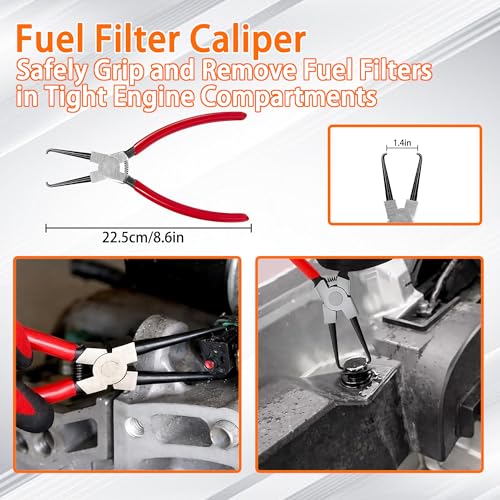 8-Piece Fuel Line Disconnect Tool Set with Hose Clamp Pliers, Relay Puller, Panel Clip, Trim Clip & Push Pin Removal Tools for Automotive Repair