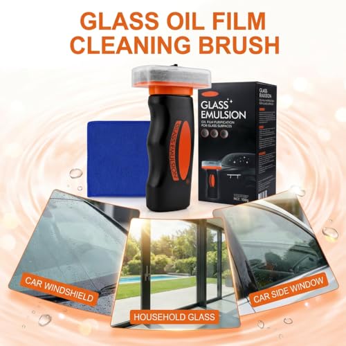 Glass Cleaner for Car Windshield - Oil Film Remover, Glass Emulsion Cleaner Kit with Microfiber Towel, Car Window Cleaner Removes Road Film Water Spots, Windshield Glass Guard Protection (100g)