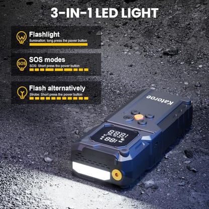 Jump Starter with Air Compressor, Jump Box 4000A Portable Jump Starter (9.0L Gas/7.0L Diesel), 12V Car Battery Jumper Starter with 150PSI Tire Inflator, Display, 3 Mode Flashlight - color: coal black