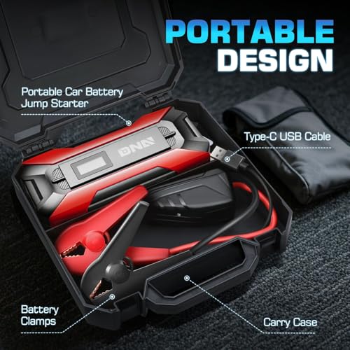 ‎DNA Motoring TOOLS-00214 12V 1500A 15000 mAh Multi-Function Portable Car Battery Jump Starter for Up to 7.0L Gas & 5.5L Diesel Engine, with Carry Case, Red - color: Red, style: 1500A Peak