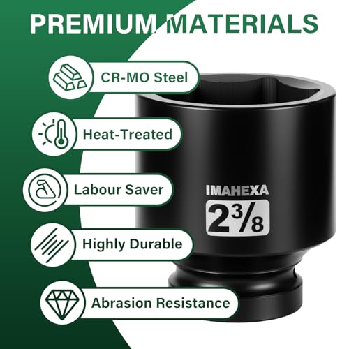 1" Drive Shallow Impact Socket,2-3/8 Inch SAE Jumbo Socket,CR-MO 6 Point for Easy Removal of Large Axle Nut（SAE) - size: 1 Inch Shallow 2-3/8", style: 1"Drive Shallow Impact Socket