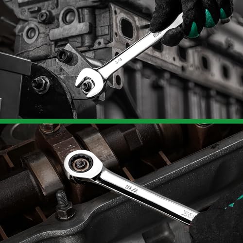 SK Ratcheting Wrench Set, Combination Wrench Set, 13-Piece, SAE 1/4" to 1", 72-Tooth, Premium CR-V Construction, with Rack Organizer - size: SAE