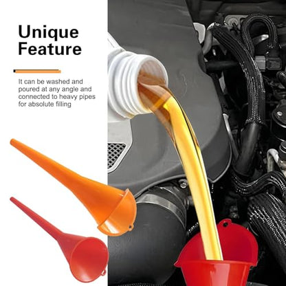 2 PCS Long Neck Oil Funnel, PP Anti-Spill No Cover Car Filling Funnel with Hanging Loop, Hand-Free Portable Oil Change Accessory, Suitable for Most Cars Motorcycles (Red)