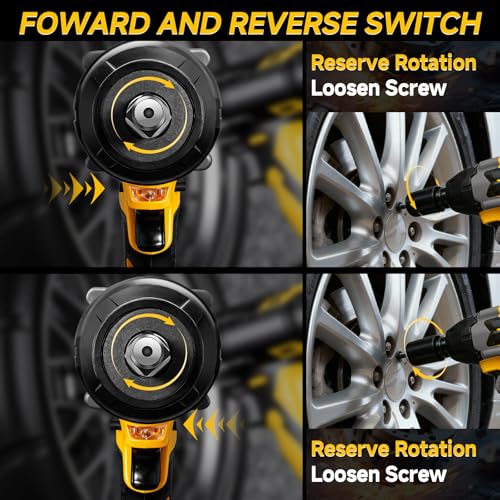 Rhovixster Cordless Impact Wrench 1/2 - 580N.M Max Cordless Impact Wrench Set with 2 Speed Adjustable, Brushless Motor High Torque Impact Guns with 2x4Ah Batteries and Charger