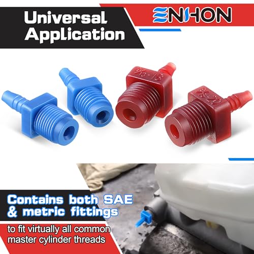 Enhon Master Cylinder Bleeder Kit Replacement for 14151, 22 inch Hose, Clip, SAE and Metric Fittings Universal Fit, Complete Brake Bleeder Kit with PTFE Tape